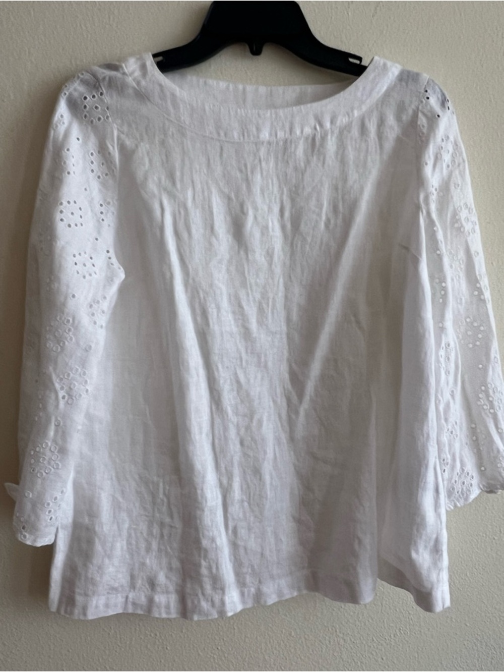 New 100% Linen Charter Club luxury White Eyelet Tie Sleeve Blouse Size P M - Picture 5 of 9